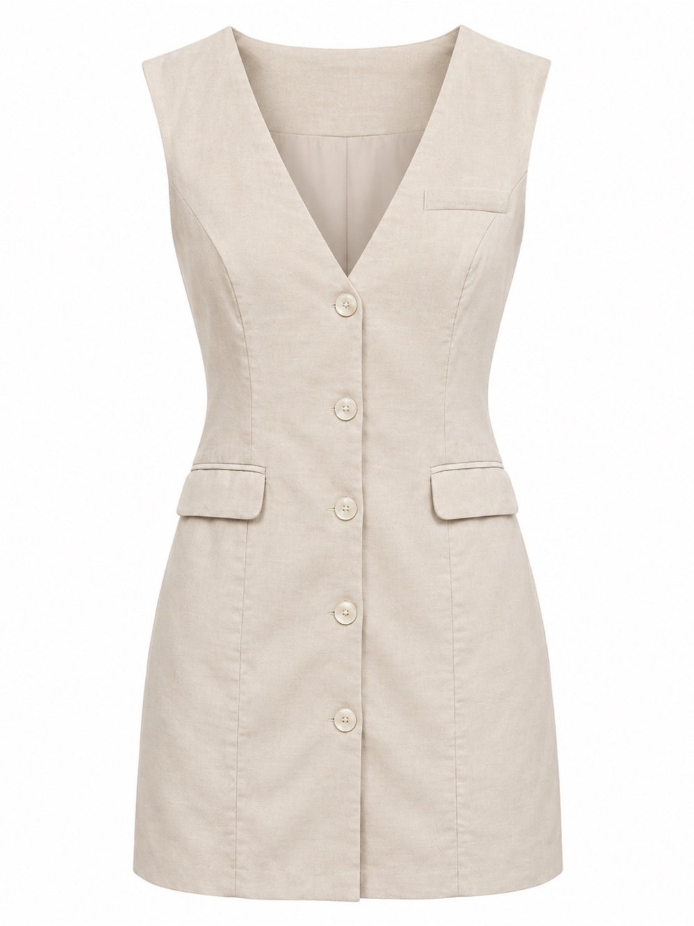 Lulus Mairi Beige Linen Blend Button Front Vest Mini Dress Size XL